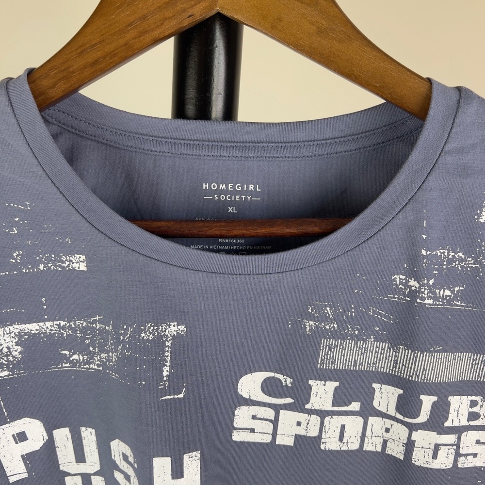 Homegirl Society XL Blue Gray Graphic Long Sleeve Tee Club Sports Push Harder 78 - Picture 2 of 8